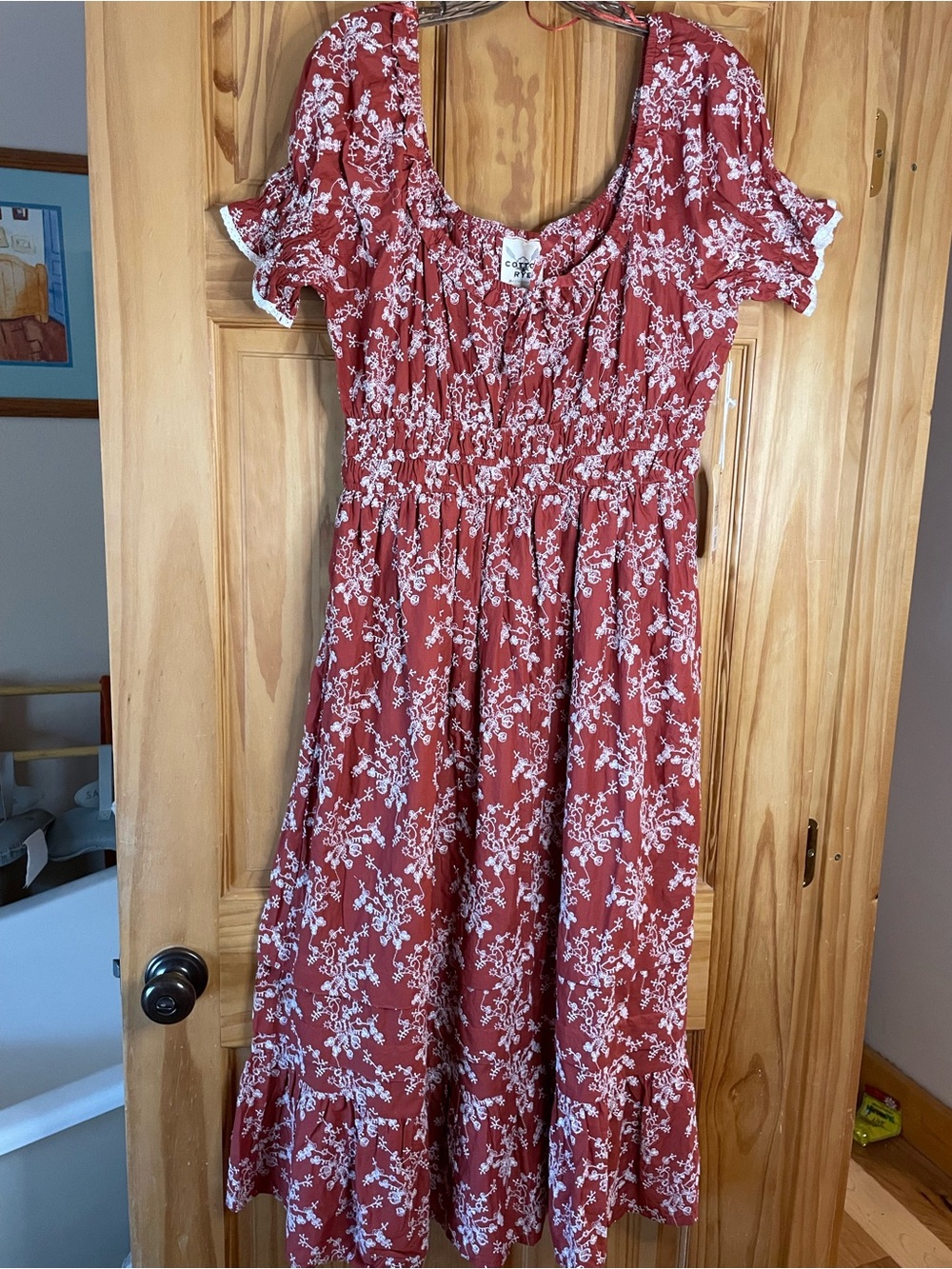 Cotton & Rye Rust Floral Smocked Waist Dress